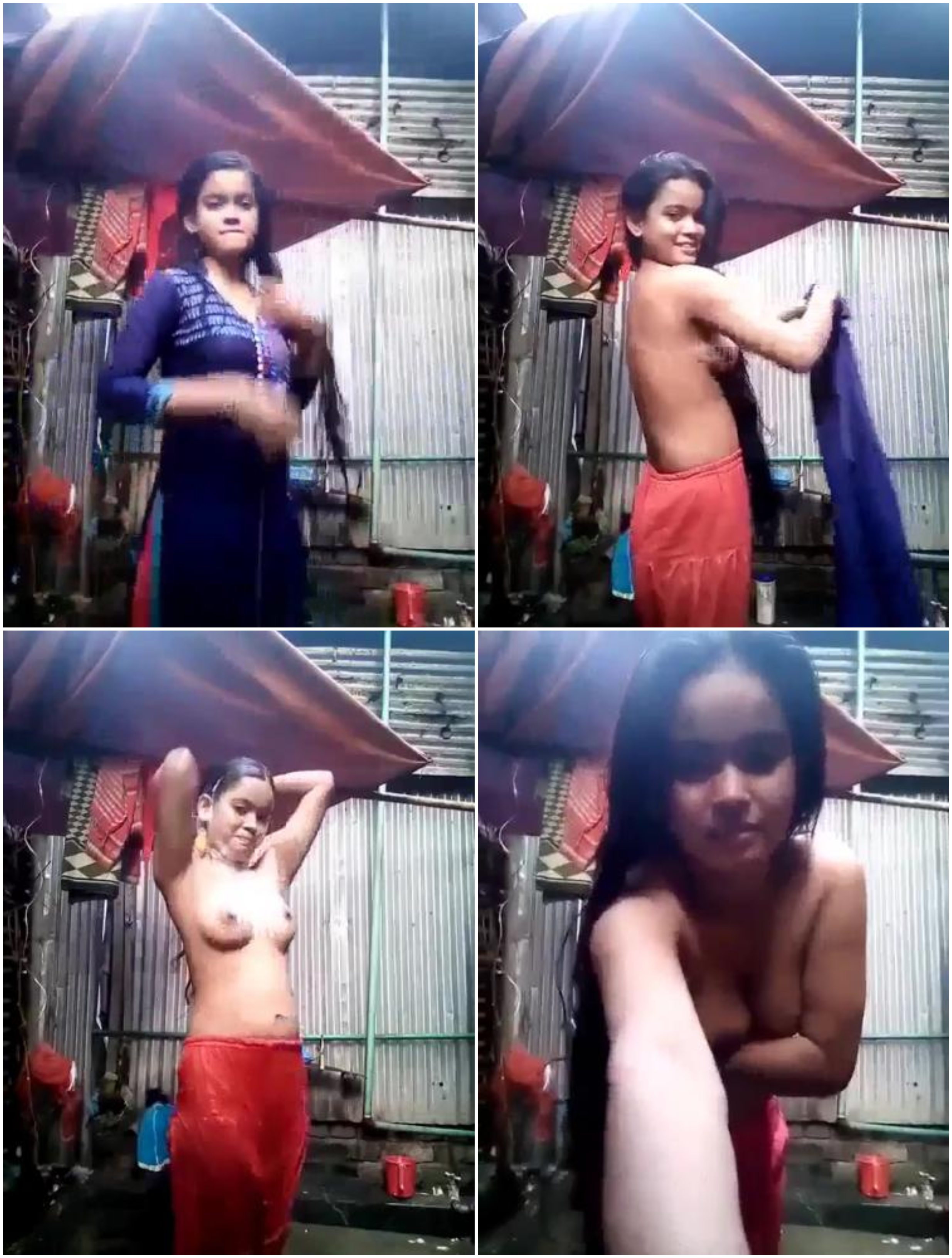 Village girl bathing video